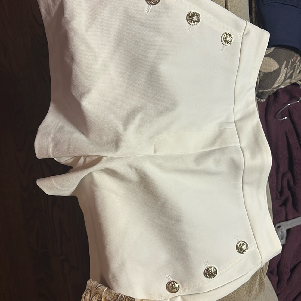 Set of 3. White Rachel and Zoe, Toad and Co skirt with ruffle and Gold shorts